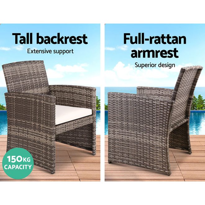 Set of 4 Outdoor Lounge Setting Rattan Patio Wicker Dining Set – Grey and Beige, Without Storage Cover