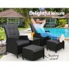 5PC Recliner Chairs Table Sun lounge Wicker Outdoor Furniture Adjustable Black