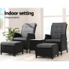 5PC Recliner Chairs Table Sun lounge Wicker Outdoor Furniture Adjustable Black