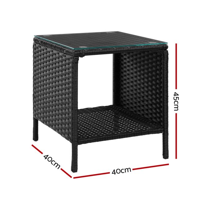 Side Table Coffee Patio Outdoor Furniture Rattan Desk Indoor Garden – Black