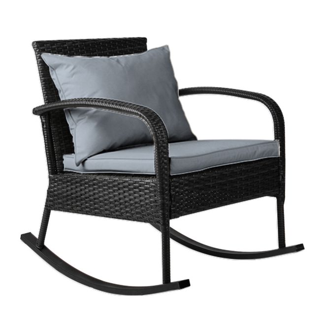 Outdoor Furniture Rocking Chair Wicker Garden Patio Lounge Setting Black – Without Table