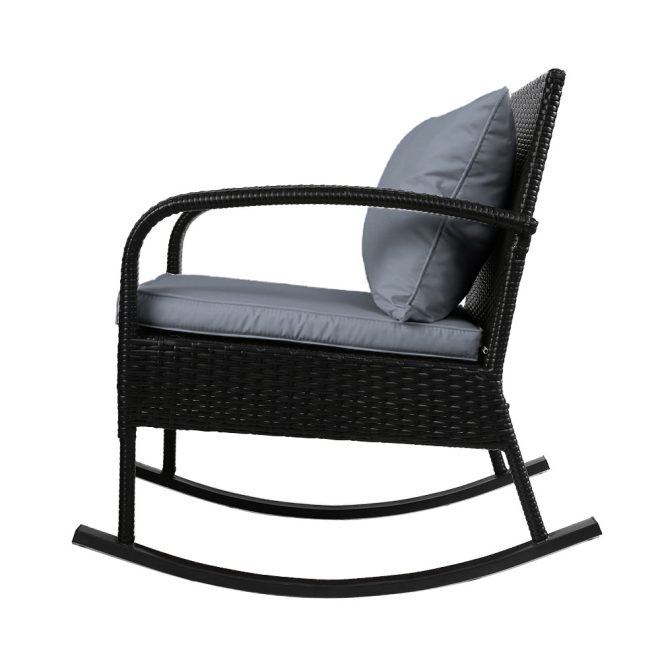 3PC Rocking Chair Table Wicker Outdoor Furniture Patio Bistro Set Black