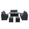 Outdoor Furniture Dining Setting Sofa Set Lounge Wicker 9 Seater – Black and Dark Grey, Without Storage Cover