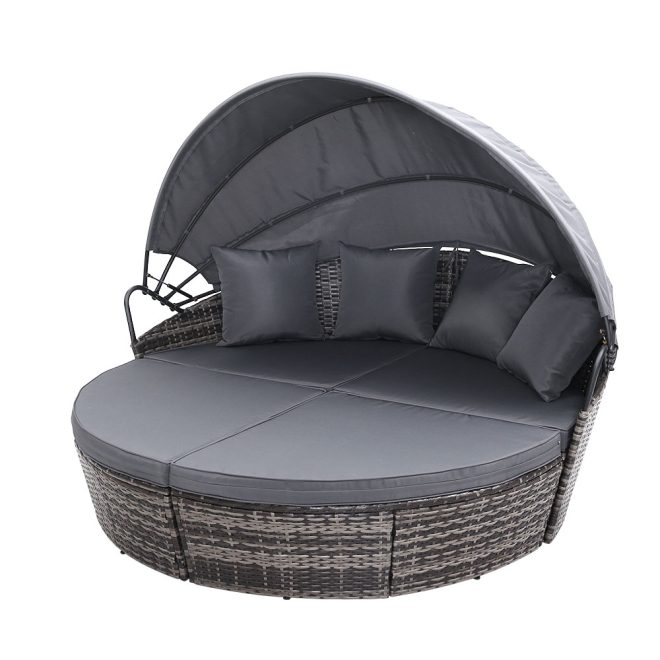 Outdoor Lounge Setting Patio Furniture Sofa Wicker Garden Rattan Set Day Bed – Grey