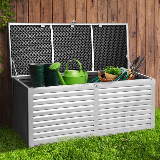 Outdoor Storage Box Container Garden Toy Indoor Tool Chest Sheds – Dark Grey and Black, 390 L