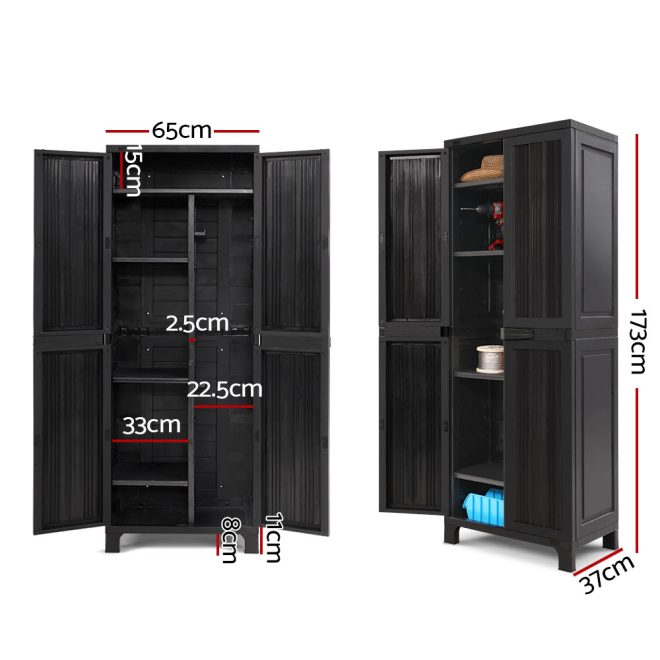 Outdoor Storage Cabinet Lockable Cupboard Garage 173cm – Black