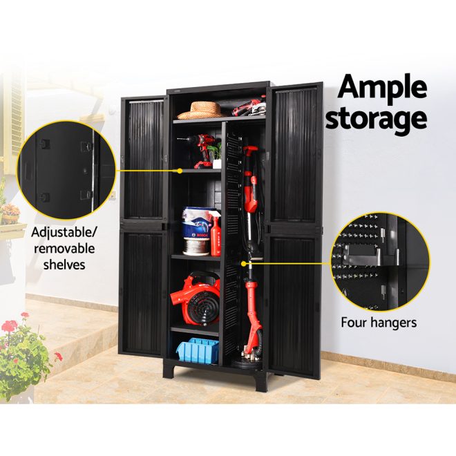 Outdoor Storage Cabinet Lockable Cupboard Garage 173cm – Black