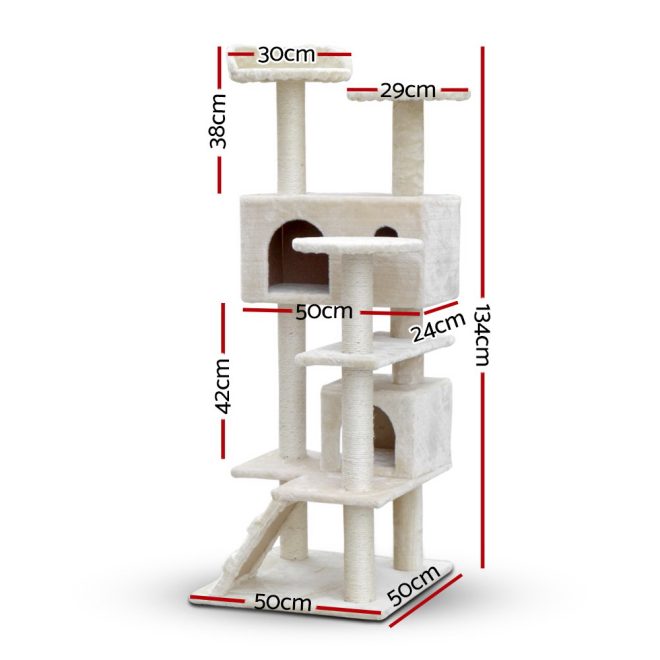 Cat Tree 134cm Trees Scratching Post Scratcher Tower Condo House Furniture Wood – Beige