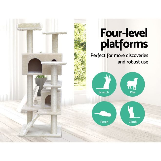 Cat Tree 134cm Trees Scratching Post Scratcher Tower Condo House Furniture Wood – Beige