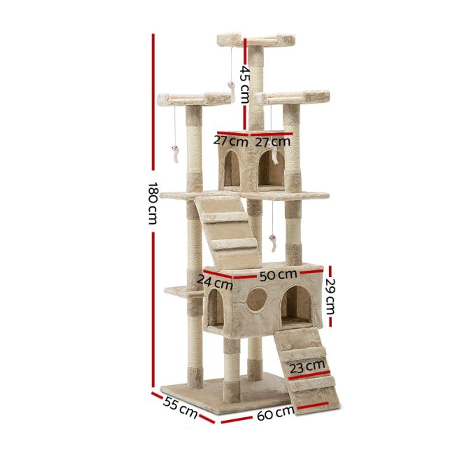 Cat Tree 180cm Trees Scratching Post Scratcher Tower Condo House Furniture Wood – Beige