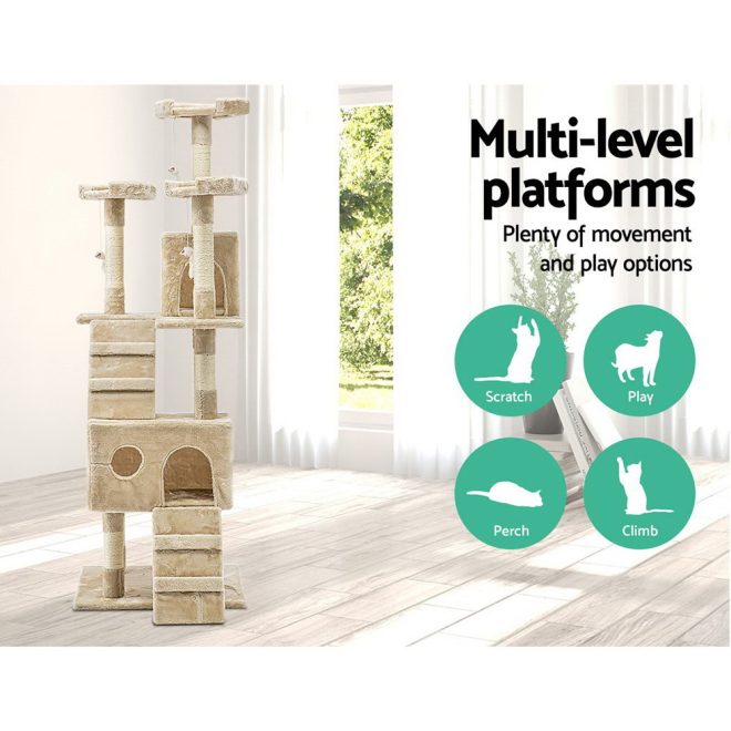 Cat Tree 180cm Trees Scratching Post Scratcher Tower Condo House Furniture Wood – Beige