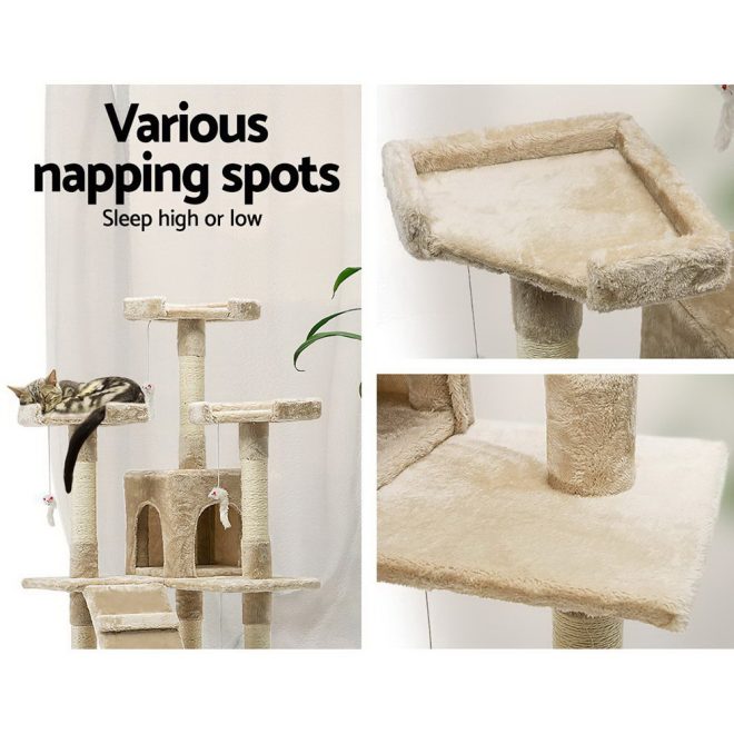 Cat Tree 180cm Trees Scratching Post Scratcher Tower Condo House Furniture Wood – Beige