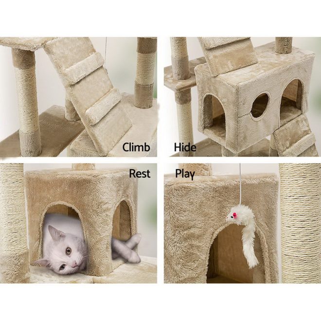 Cat Tree 180cm Trees Scratching Post Scratcher Tower Condo House Furniture Wood – Beige