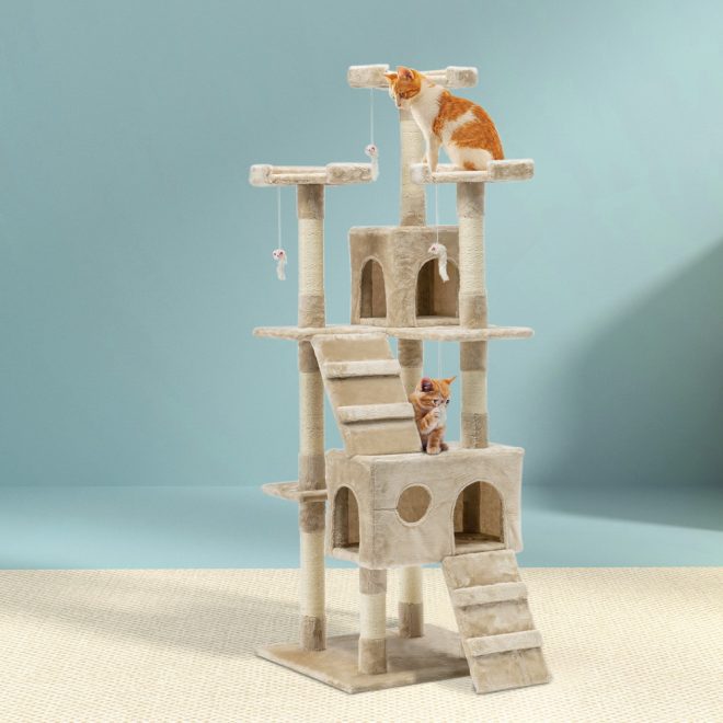 Cat Tree 180cm Trees Scratching Post Scratcher Tower Condo House Furniture Wood – Beige