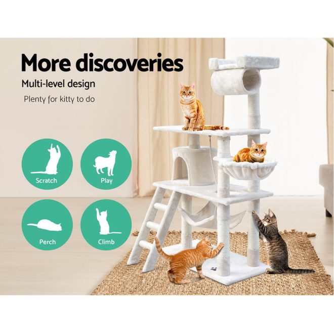 Cat Tree 141cm Trees Scratching Post Scratcher Tower Condo House Furniture Wood – Beige