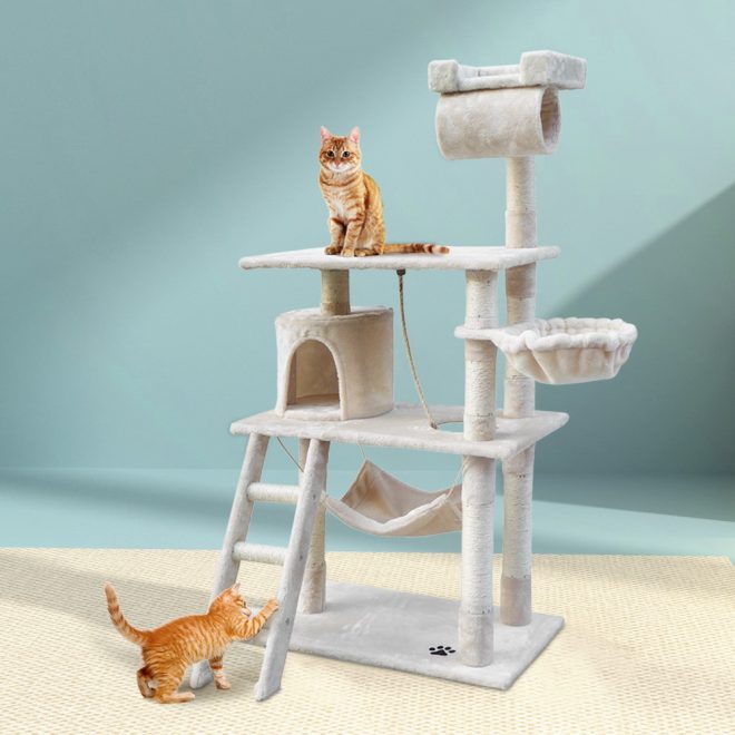 Cat Tree 141cm Trees Scratching Post Scratcher Tower Condo House Furniture Wood – Beige