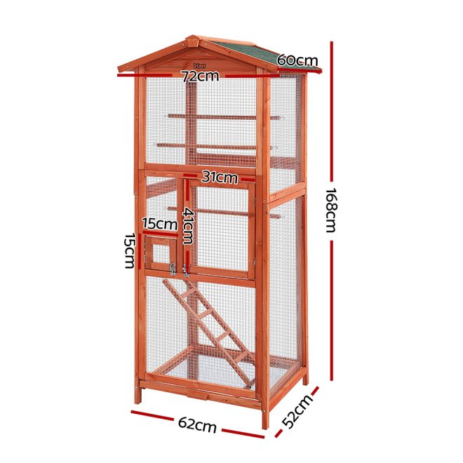 Bird Cage 72cm x 60cm x 168cm Pet Cages Large Aviary Parrot Carrier Travel Canary Wooden XL