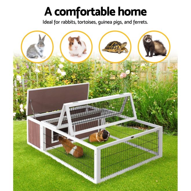 Rabbit Hutch 124cm x 90cm x 35cm Chicken Coop Large Outdoor Wooden Run Cage House