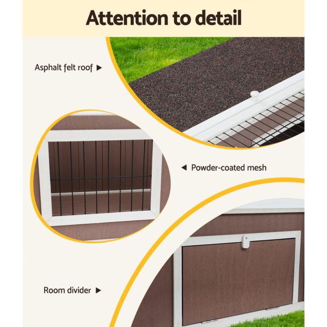 Rabbit Hutch 124cm x 90cm x 35cm Chicken Coop Large Outdoor Wooden Run Cage House