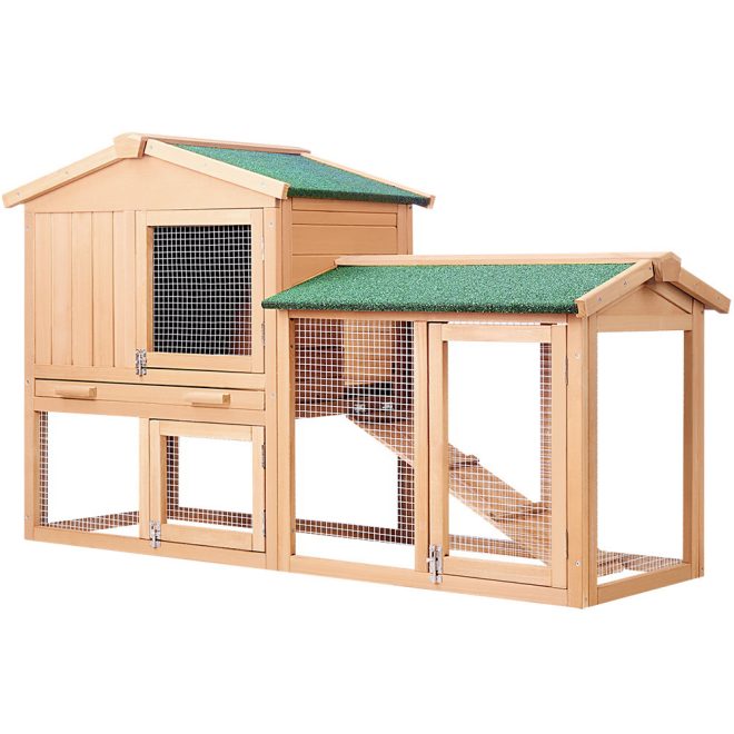 Chicken Coop Rabbit Hutch 138cm x 44cm x 85cm Large House Run Cage Wooden Outdoor