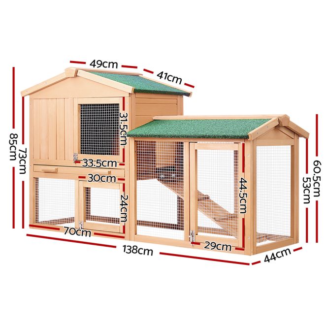 Chicken Coop Rabbit Hutch 138cm x 44cm x 85cm Large House Run Cage Wooden Outdoor