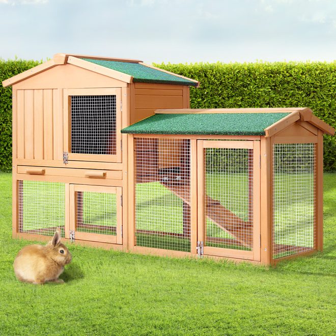 Chicken Coop Rabbit Hutch 138cm x 44cm x 85cm Large House Run Cage Wooden Outdoor