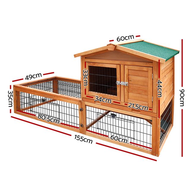 Chicken Coop 155cm x 49cm x 90cm Rabbit Hutch Large Run Wooden Cage House Outdoor