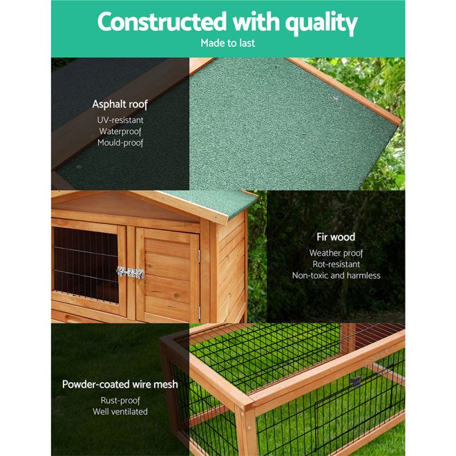 Chicken Coop 155cm x 49cm x 90cm Rabbit Hutch Large Run Wooden Cage House Outdoor