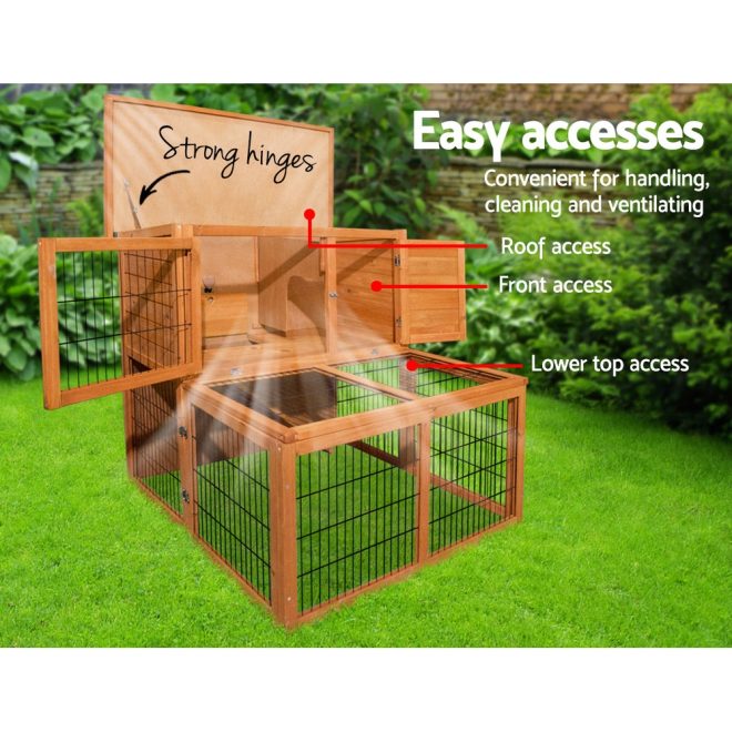 Chicken Coop 96cm x 96cm x 100cm Rabbit Hutch Large Run Wooden Cage Outdoor House