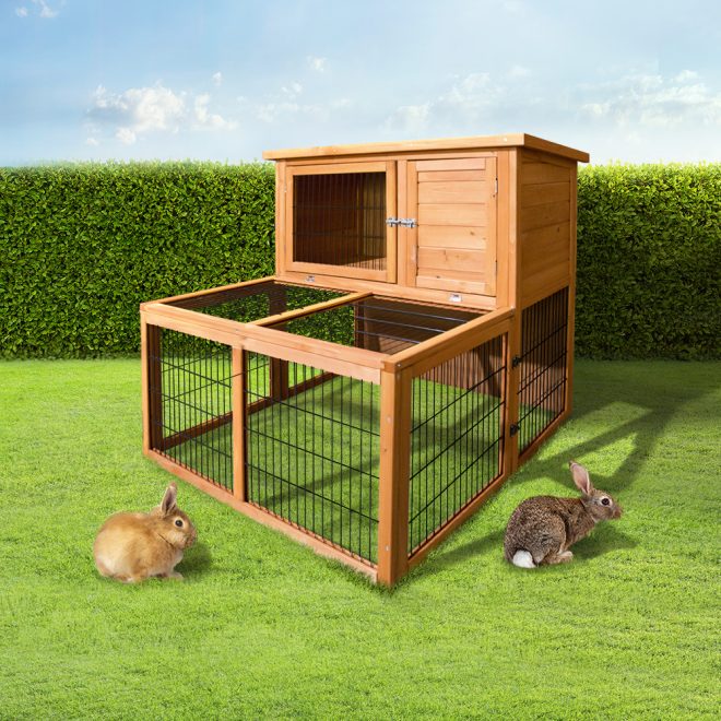 Chicken Coop 96cm x 96cm x 100cm Rabbit Hutch Large Run Wooden Cage Outdoor House