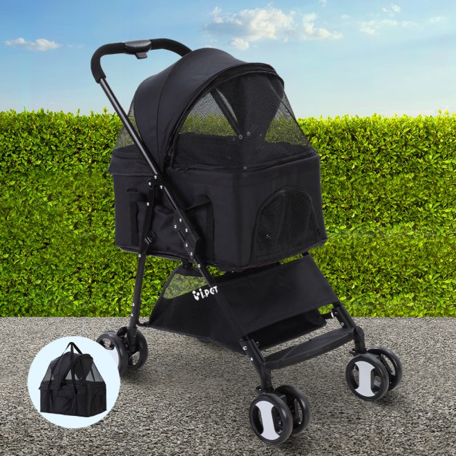 Pet Stroller Dog Carrier Foldable Pram 3 IN 1 Middle Size – Black