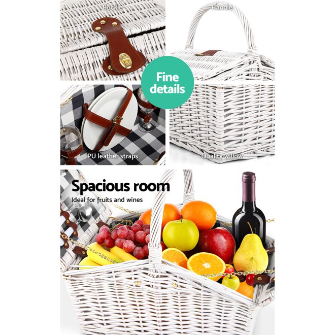 2 Person Picnic Basket Set Insulated Blanket Bag