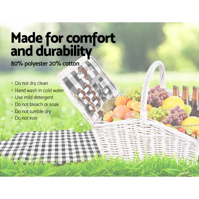 2 Person Picnic Basket Set Insulated Blanket Bag