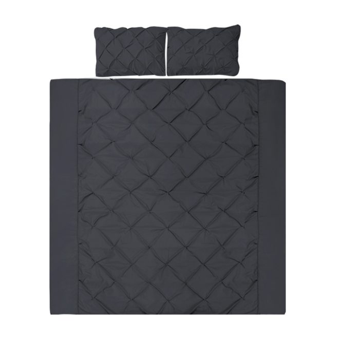 Bedding Quilt Cover Set Pinch Pleat Diamond Duvet Doona Case – KING, Black