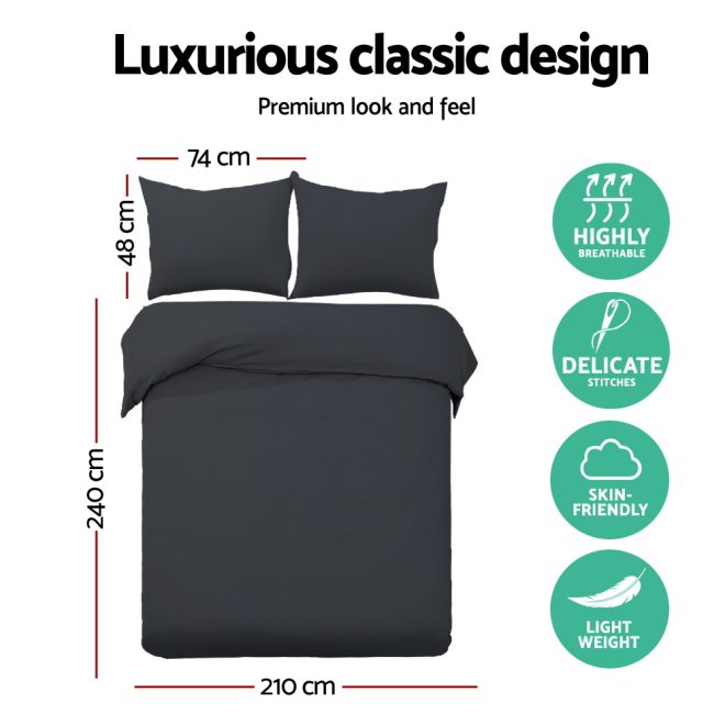 Bedding Luxury Classic Bed Duvet Doona Quilt Cover Set Hotel – KING, Black