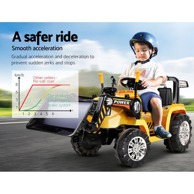 Kids Electric Ride On Car Bulldozer Digger Loader Remote 6V Yellow