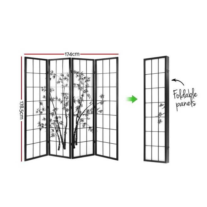 Pleasanton Room Divider Screen Privacy Dividers Pine Wood Stand Black White – 4