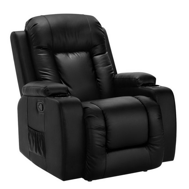 Electric Massage Chair Recliner Luxury Lounge Sofa Armchair Heat Leather – Black