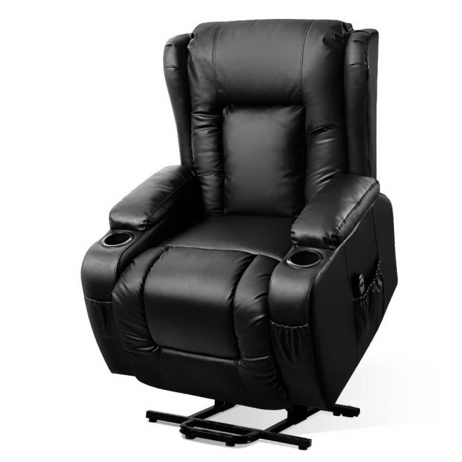 Electric Recliner Chair Lift Heated Massage Chairs Lounge Sofa Leather – Black