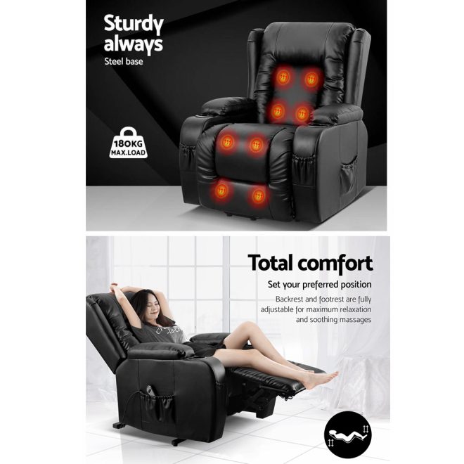 Electric Recliner Chair Lift Heated Massage Chairs Lounge Sofa Leather – Black