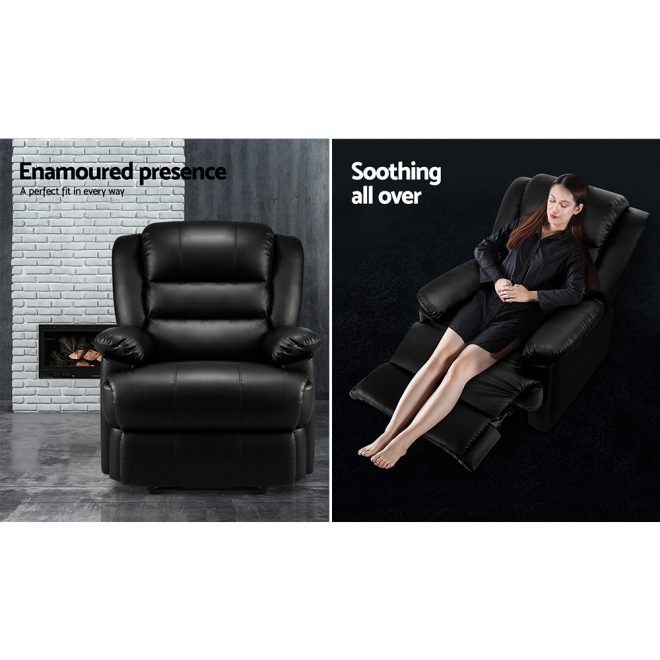 Recliner Chair Leather Black Cissy