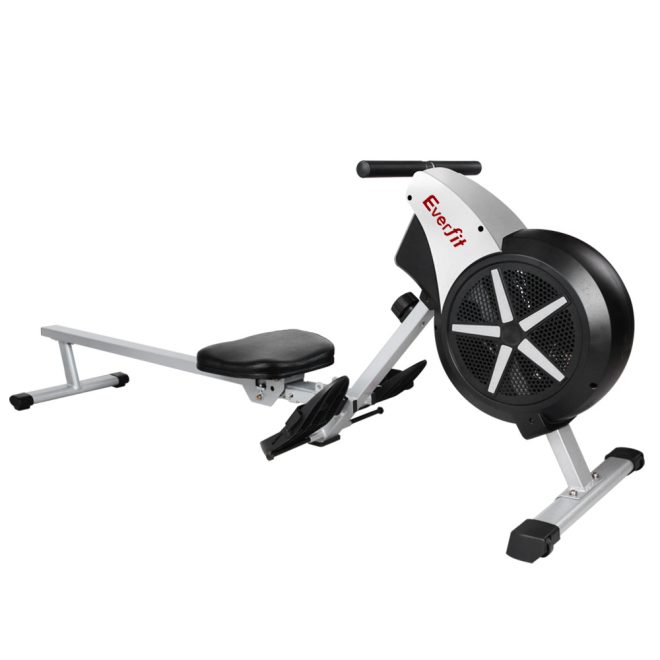 Rowing Exercise Machine Rower Resistance Fitness Home Gym Cardio Air – Black and Grey