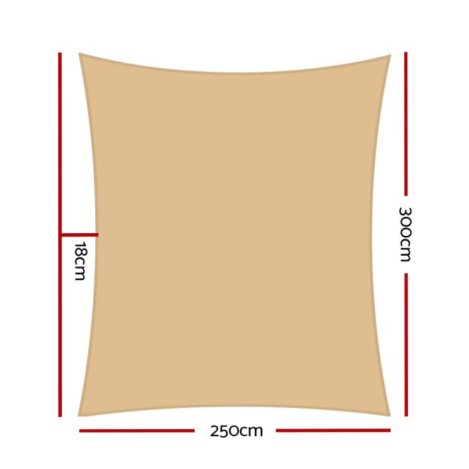 98% UV Sun Shade Sail Cloth Shadecloth Rectangle Canopy 280gsm – 2.5×3 m, Sand Beige