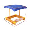 Kids Sandpit Wooden Sandbox Sand Pit with Canopy Water Basin Toys 103cm