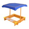 Kids Sandpit Wooden Sandbox Sand Pit with Canopy Water Basin Toys 103cm