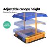 Kids Sandpit Wooden Sandbox Sand Pit with Canopy Water Basin Toys 103cm