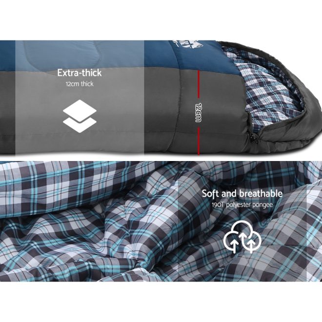 Sleeping Bag Camping Hiking Tent Winter Thermal Comfort 0 Degree – Navy Blue and Grey