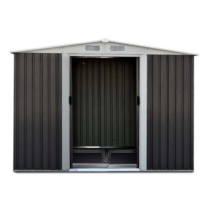 Garden Shed Outdoor Storage Sheds Workshop Metal Base Grey – 2.58×2.07×1.78 m, With base