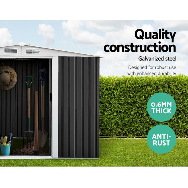 Garden Shed Outdoor Storage Sheds Workshop Metal Base Grey – 2.58×2.07×1.78 m, With base