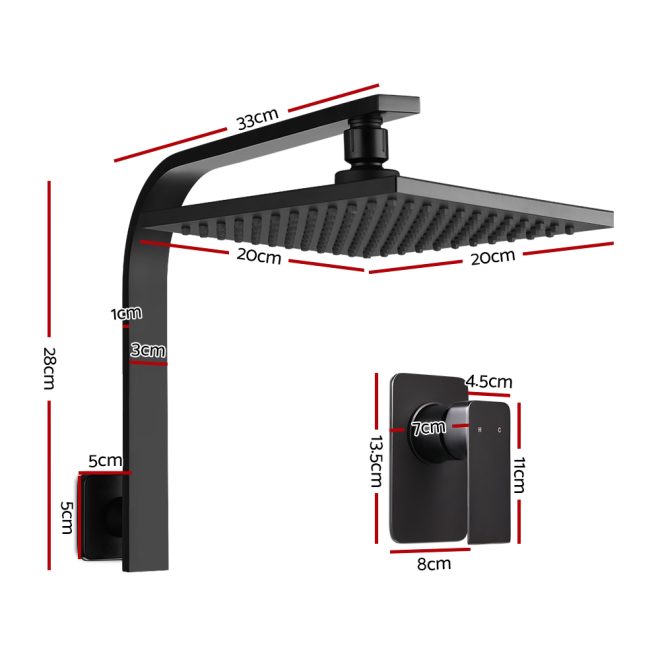 WElS 8” Rain Shower Head Set Square High Pressure Wall Arm DIY – Black, 8” Round Shower Head + Shower Mixer